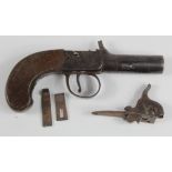 19th Century percussion box lock pocket pistol in need of renovation lock signed Cocksedge Hadleigh.