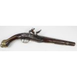 18th century Turkish flint lock pistol nice clean gun with engraved lock and barrel.