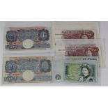 GB banknotes inc 2x £1 blue Peppiatts (fine) Fford 10s notes x13 consecutive numbers, and another