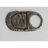 Mediaeval silver Hawking Vervel Ring, crudely engraved shield of arms, depicting sqare topped shield