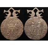 Fantasy Medieval brass medal known as a "Billy & Charlie", 83mm: These made in the 19thC, and part