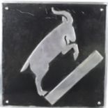 Diesel alloy Cardiff canton goat plaque, some scratches, 45cm x 45cm approx. (heavy)