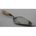 Silver & ivory Presentation Trowel reads on the silver part "Presented to Mrs. T. Rhodes on her