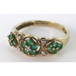 9ct Gold QVC Emerald and Diamond Ring size P weight 2.5g