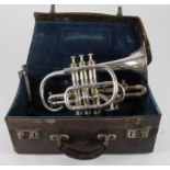 J. Higham silver plated clear bore cornet (no. 40749), engraved 'Presented to Wm Egan by the Rev. M.
