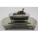 Silver plated desk stand, with Egyptian Sphinx to top, prize inscription '... 1872, One Mile