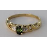 9ct Gold Gems TV Green Tourmaline and White Topaz Ring with COA size N weight 1.9g