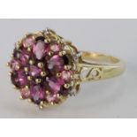 9ct Gold QVC Amethyst Cluster Ring size N weight 3.2g