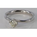 Platinum diamond solitaire ring 0.55ct, size N, weight 4.6g.