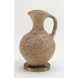 Ancient Cypriot Terracotta Wine Flagon , ca. 600 BC ; finely made with attached handle; 100mm;