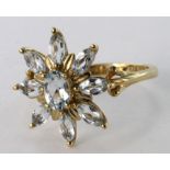 9ct Gold QVC Floral Aquamarine Ring size N weight 2.8g