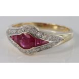 15ct ruby and diamond ring, size N, weight 3.4g.