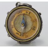 Victorian / Edwardian Compass with an enamelled back depicting a cricketer