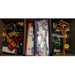 Diecast. Three boxes of modtly more modern model diecast cars, lorries etc., including Corgi etc.,