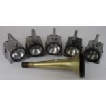 Five British Rail Bardic lamps, comprising four drivers & one guards lamp, together with two horn