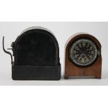 Military interest. German WWII oak cased Heereseigentum desk / mantle clock, black dial with