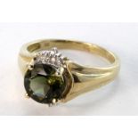 9ct Gold QVC Green Tourmaline and Diamond Ring size O weight 3.2g