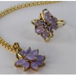 9ct Gold QVC Amethyst and Tanzanite matching Ring size P and Pendant/Chain set weight 8.4g