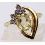 9ct Gold Gems TV Labradorite and Tanzanite Ring with COA size N weight 2.9g