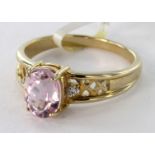 9ct Gold Gems TV Kunzite and Diamond Ring with COA size N weight 2.8g