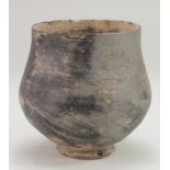 Chinese Neolithic pot , ca. 3000 BC; finely made with bell shaped body; wide twin handles on each