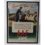 Poster (framed) for Auxiliary Air Force by HMSO printed by Sanders Phillips & Co. Depicts a