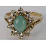 9ct Gold QVC Jade and CZ Ring size N weight 2.9g