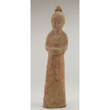 Chinese Tang Figurine of a Court Lady, ca. 618–907 AD; A good sized hollow-moulded clay terracotta