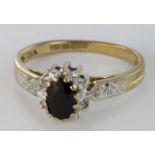 9ct Gold Sapphire and Diamond Ring size G weight 1.9g