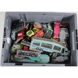 Diecast. A collection of play worn diecast toys, including, Dinky, Corgi, Matchbox, etc.