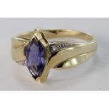 9ct Gold Gems TV Iolite and Diamond Ring with COA size N weight 3.3g