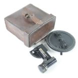 Machine gun dial sight in its brown leather case possibly for a Matterson MG.