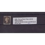 GB - 1840 Penny Black Plate 4 (K-G) three margins, light horizontal crease and N/E bend, Good used