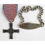 Poland Monte Cassino Cross No 8477, together with a silver hallmarked bracelet engraved 'A.P.Maszuta