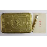 1914 Princess Mary gift tin with M marked bullet pencil & 1915 gift card.