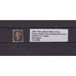 GB - 1840 Penny Black Plate 1b (M-L) three margins, just touching N/E corner, no thins or creases,