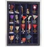 Tray of mixed European medals and a few badges inc Italian Order of the Crown in Gold Officer and