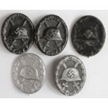 German WW2 Wounds Badges - Silver maker marked '4' to pin, Silver maker marked '81', Black maker