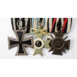 Iron Cross 2nd Class maker marked, Bavarian Military Merit Cross with Swords 2nd Class, and Honour