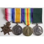 1915 Star Trio to 22 Sjt W Ambrose Suffolk Regt. With EDVII Volunteer Force LSGC Medal (3506 Sjt W