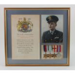 Framed WW2 group - attributed to Flying Officer J C Hodges RAF. Killed when he crash landed on