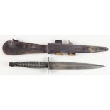 Commando dagger stamped 'Sheffield England' and with W/D arrow stamp, plus leather scabbard with