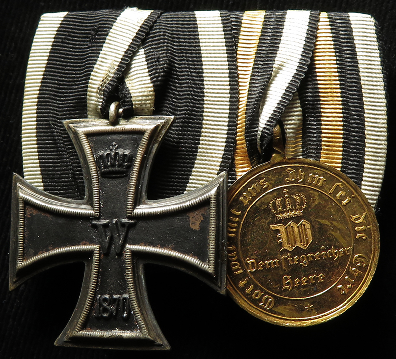 Franco-Prussian War Iron Cross 2nd Class 1870, and War Medal 1870-1871 for Combatants, mounted as