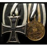 Franco-Prussian War Iron Cross 2nd Class 1870, and War Medal 1870-1871 for Combatants, mounted as