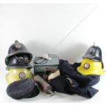 Fire Service items inc London Fire Brigade (LFB) Cromwell "County Style" Helmet, black (early 1970'