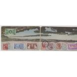 Round the World double length folding panoramic postcard of Antigua, includes postmarks of France,