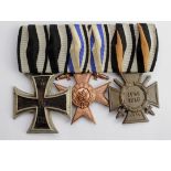 German group mounted as worn - WW1 Iron Cross 2nd Class maker marked, Bavarian Military Merit