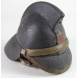 Firemans Helmet - old black leather type with liner and chin strap, and 'Essex' badge