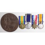 1915 casualty trio with memorial plaque to 150585 William Edwards Dunn OSI RN with ERVII Naval