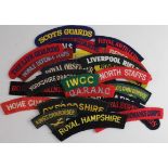 Cloth Shoulder Title Badges: British Army WW2 and later embroidered felt shoulder title badges all